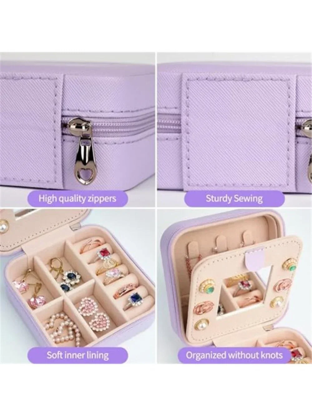 Floral Initial Travel Jewelry Box PU Leather Organizer Case Mirror Gift Women